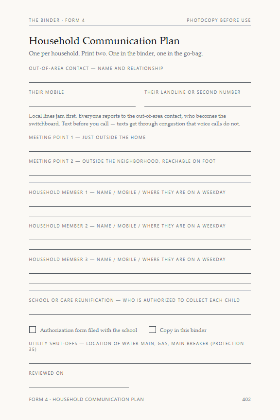 A fillable binder form